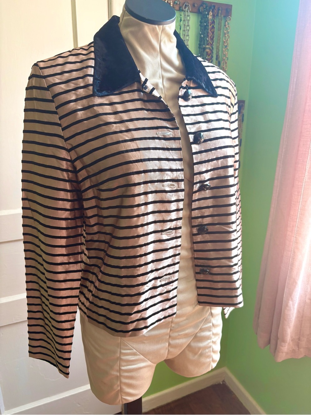 Vintage Metallic Gold and Black Striped Button-Down Jacket